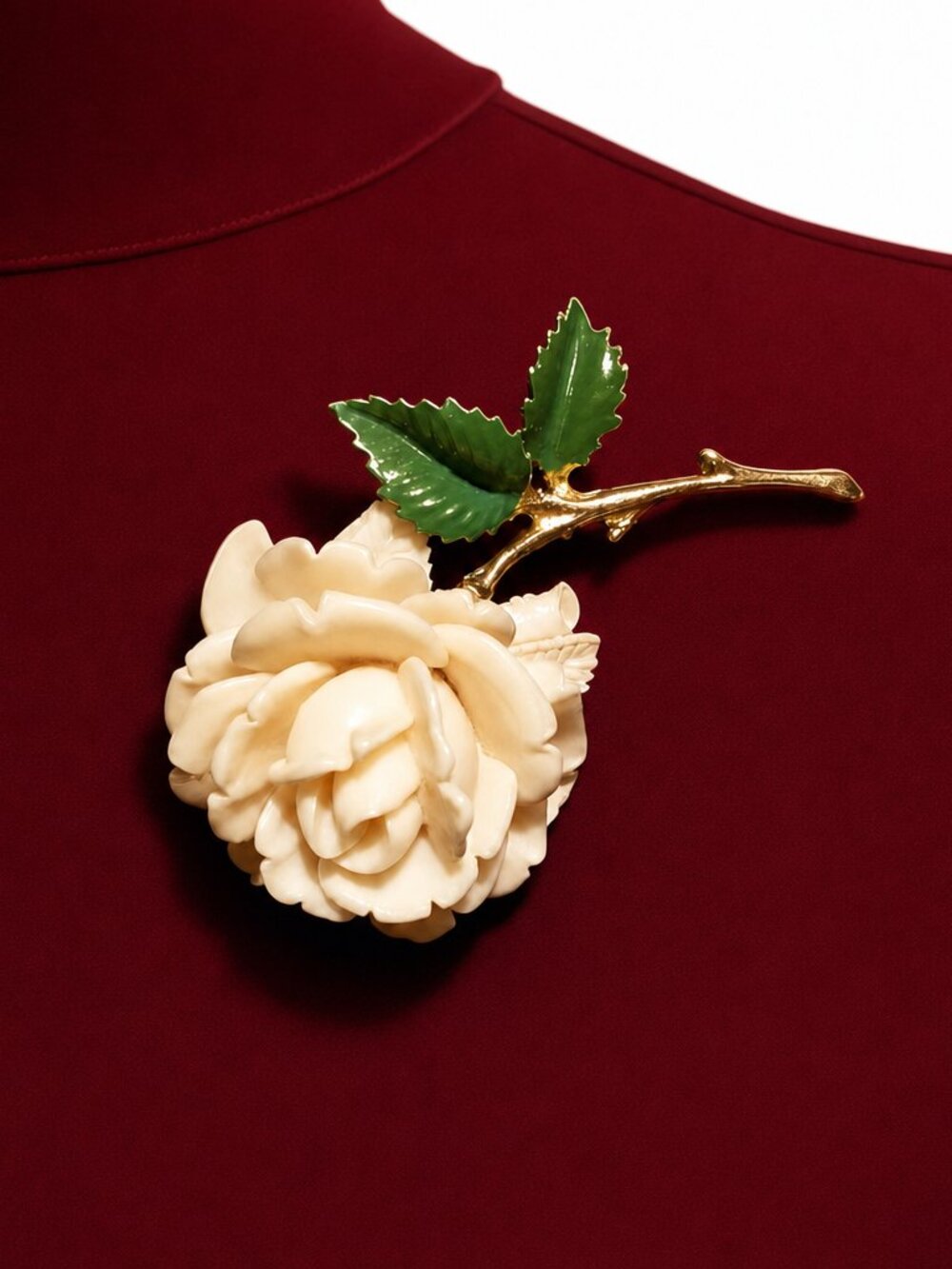 Vintage Carved Resin Rose Brooch